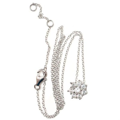 Sterling Silver Necklace 7 Clear Cubic Zirconia Petal Flower Slider Pendant 18" Chain