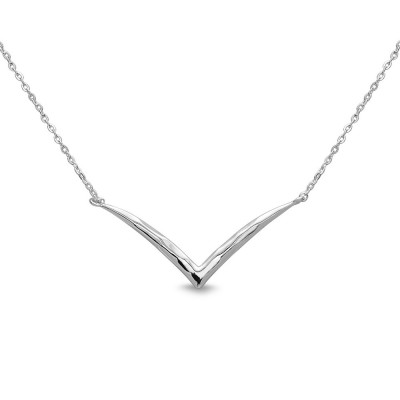 Sterling Silver Necklace Plain Slight Hammered "V" 16+2" Chain