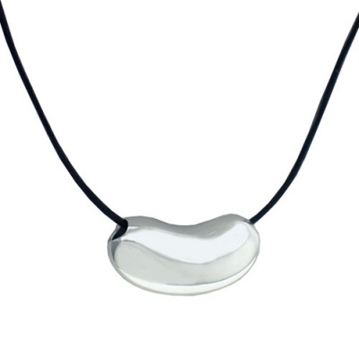 Sterling Silver Necklace Plain Silver Bean Leather Cord