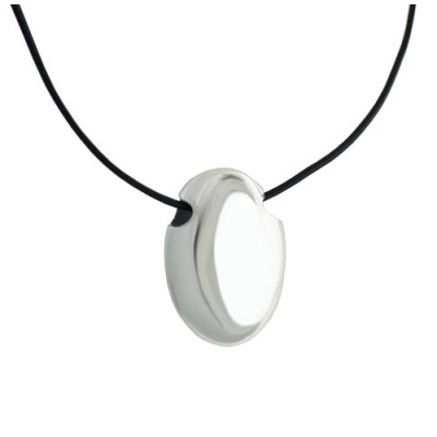 Sterling Silver Necklace Oval Plain Silver Leather Cord