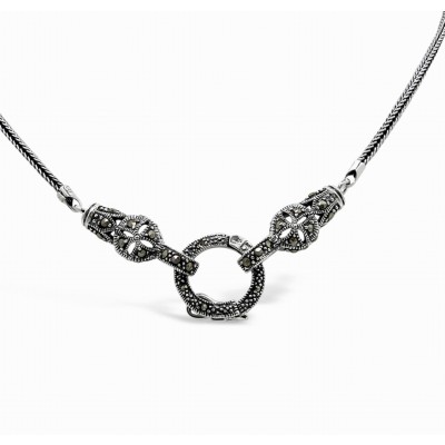 Marcasite Necklace Open Locket Snake 20" Foxtail Chain