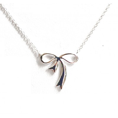 Sterling Silver Necklace Bow Charm-Ecoat 15 Inches+1