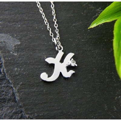 Sterling Silver NECKLACE INITIAL SCRIPT K WITH A PIECE OF CZ