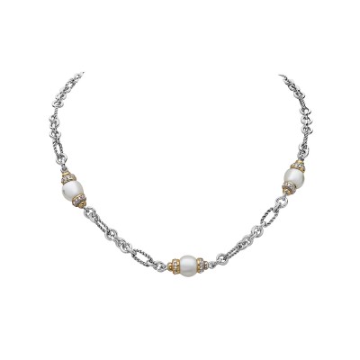 Sterling Silver Necklace Oxidized Twisted Rope Chain with 3 White