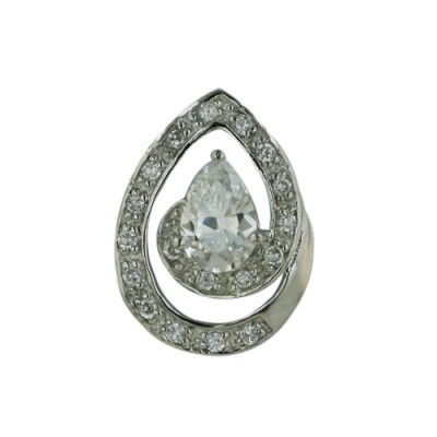 Brass Pdnt Clear Cz Teardrop With Swirl Around, Clear