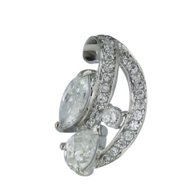 Brass Pdnt 2 Clear Cz Teardrop With Clear Cz Lines, Clear