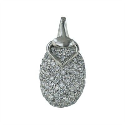 Brass Pdnt Clear Cz Oval With Heart On Top, Clear