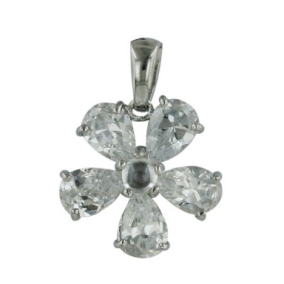 Brass Pdnt Clear Cz Flower, Clear