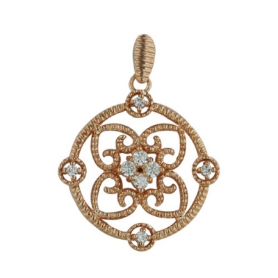 Brass Pendant Round Filigree Clear Cz Rose Gold 10, Multicolor