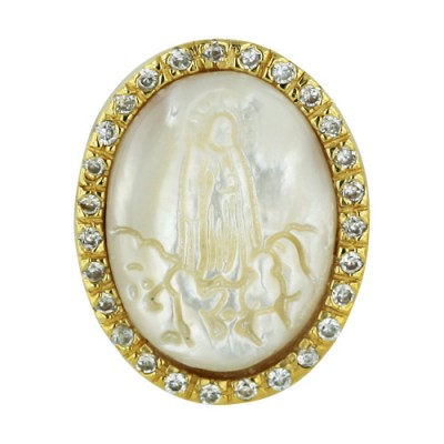 Brass Pdnt 24X19Mm Oval Clr Cz(Gold Plate)+Cameo F, Clear