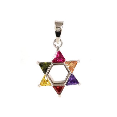 Brass Pdnt 17X17Mm Open Jewish Star 5 Triangel Gn+, Red