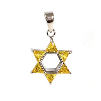 Brass Pdnt 17X17Mm Open Jewish Star 5 Triangel Yel, Yellow