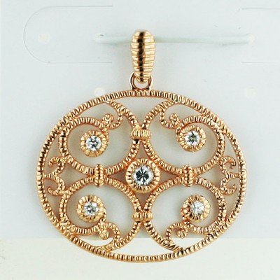 Brass Pendant Swirls With Clear Cz Center W/ Rose, Clear