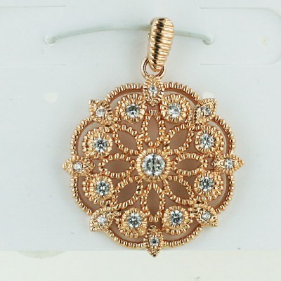 Brass Pendant Flowr Clear Cz Center W/ Rose Gold 1, Multicolor