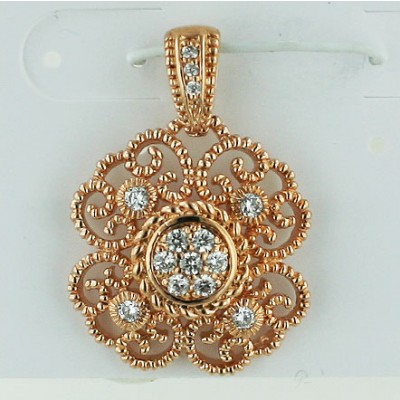 Brass Pendant Four Petal Flowr 2Mm Clear Cz In Cen, Clear