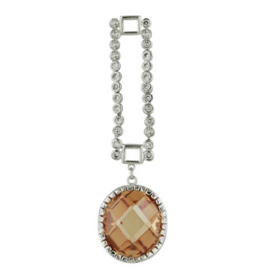 Brass Pendant Ch Cz 20X22Mm Oval Chess Cut Dangle, Champagne