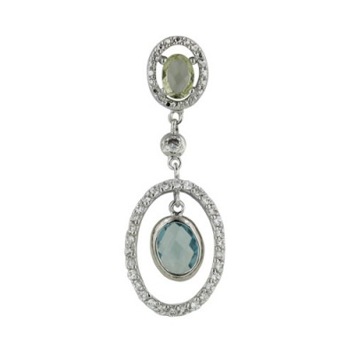 Brass Pendant Cl Cz Oval Dangle Pd And Bl Oval Cz, Green