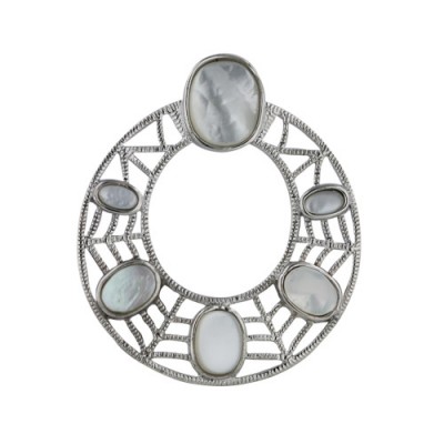 Brass Pndt Open Hoop Spiderweb Design W/ Mop Oval, White