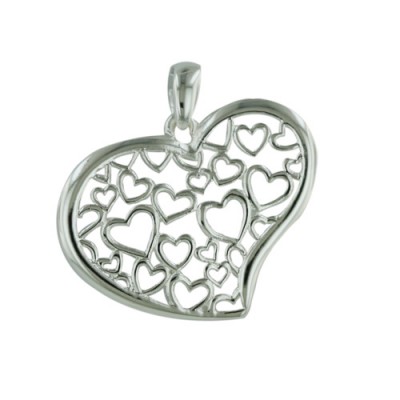Brass Pendant Heart W/ Open Heart Patterns