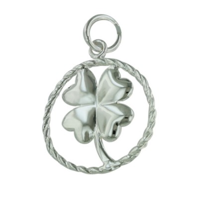 Brass Pendant 4 Leaf Clover In Open Rope Circle