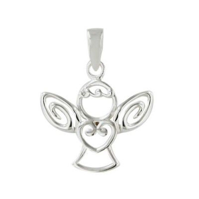 Brass Pendant Open Angel With Heart And Bangs