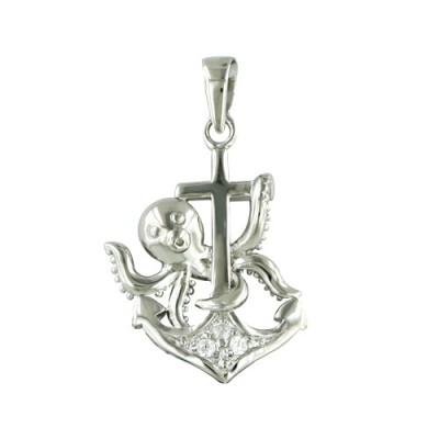 Brass Pendant Octopus On Anchor W/ Cl Cz