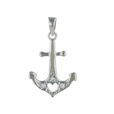 Brass Pendant Anchor W/ Open Heart+Cl Cz