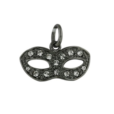Brass Pendant Mask W/ Cl Cz Black Plating, Black