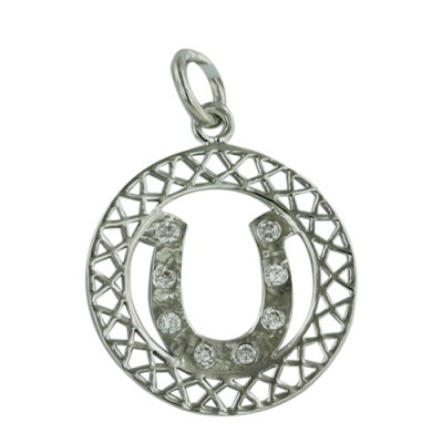 Brass Pendant Horseshoe W/Cl Cz In Open Circle