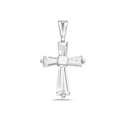 Sterling Silver Pendant Baguette Clear Cubic Zirconia Cross