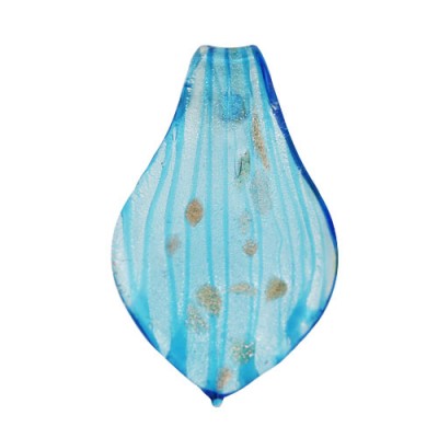 Sterling Silver Pendant 58X36mm Aqua Blue with Gold Drops Murano Glas