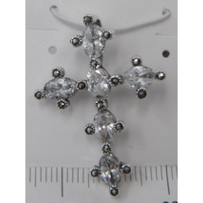 Marcasite Pendant 6Pcs 6X4mm Oval Clear Cubic Zirconia Cross