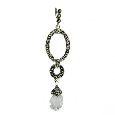 Marcasite Pendant Open Oval Links with Circle+Chess Cut Clear Cubic Zirconia
