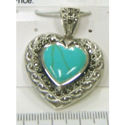 Marcasite Pendant Filigree with Turquoise Heart
