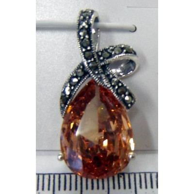 Marcasite Pendant 'X' Top with Champagne Cubic Zirconia Tear Drop