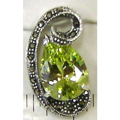 Marcasite Pendant '6' Shape with Light Per.Cubic Zirconia Tear Drop