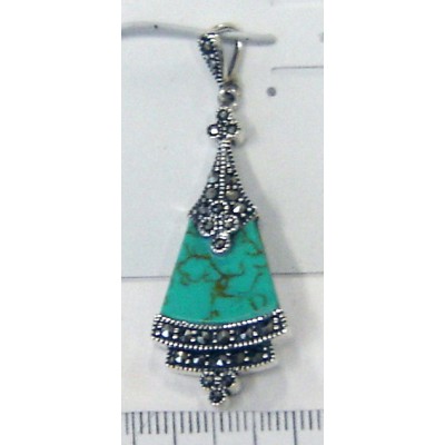 Marcasite Pendant Faux Turquoise Fan Dangle