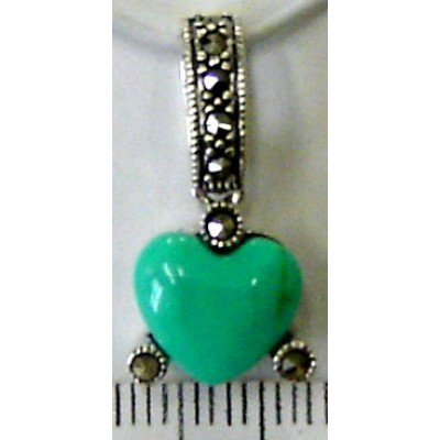 Marcasite Pendant Faux Turquoise Heart with 3 Prongs (Sm)