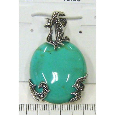 Marcasite Pendant Oval Faux Turquoise with Wavy Sided