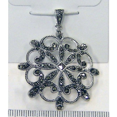 Marcasite Pendant Flowery Motif with Square Cut Marcasite Ctr