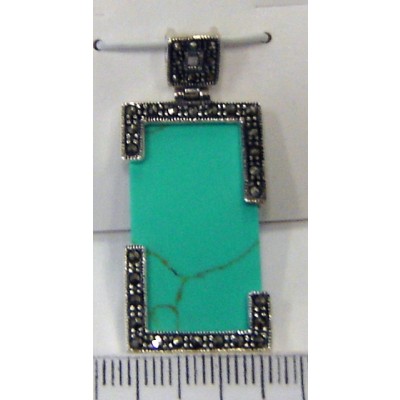 Marcasite Pendant Rectangular Faux Turquoise