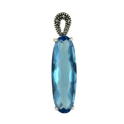 Marcasite Pendant 25X8mm Long Oval Aqua Marine Glass