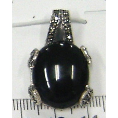 Marcasite Pendant Cabochon Onyx with 4 Wave