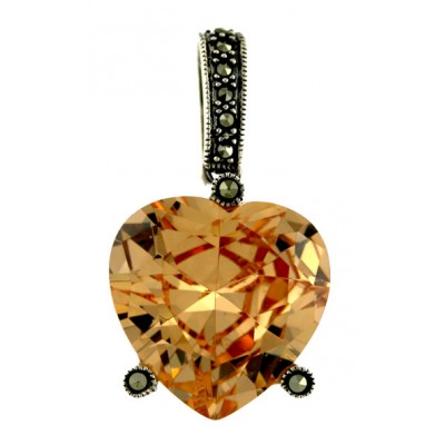Marcasite Pendant Champagne Cubic Zirconia Heart with 3 Prongs