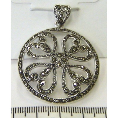 Marcasite Pendant 35mm Round with 4 Open Heart