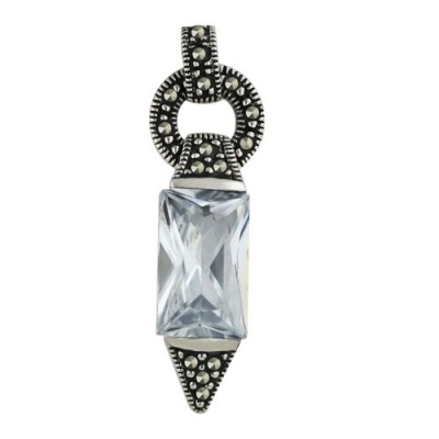 Marcasite Pendant 10X8mm Clear Cubic Zirconia Rectangular with Marcasite Triangle Top+Bott