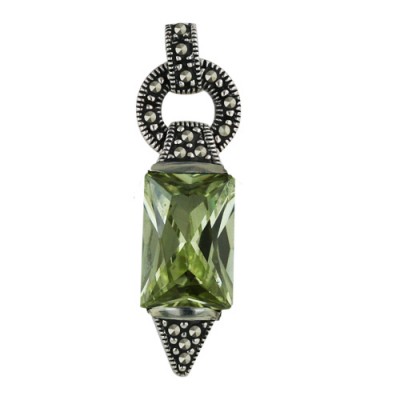 Marcasite Pendant 10X8mm Light Per.Cubic Zirconia Rectangular with Marcasite Triangle Top+B