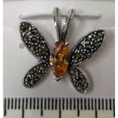 Marcasite Pendant Butterfly with Champagne Cubic Zirconia Marquis