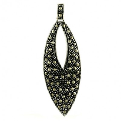 Marcasite Pendant 45X18mm Open Marquis with Oxidized Rope