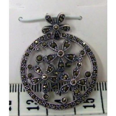 Marcasite Pendant 28mm Outer Circle with Flower Motif